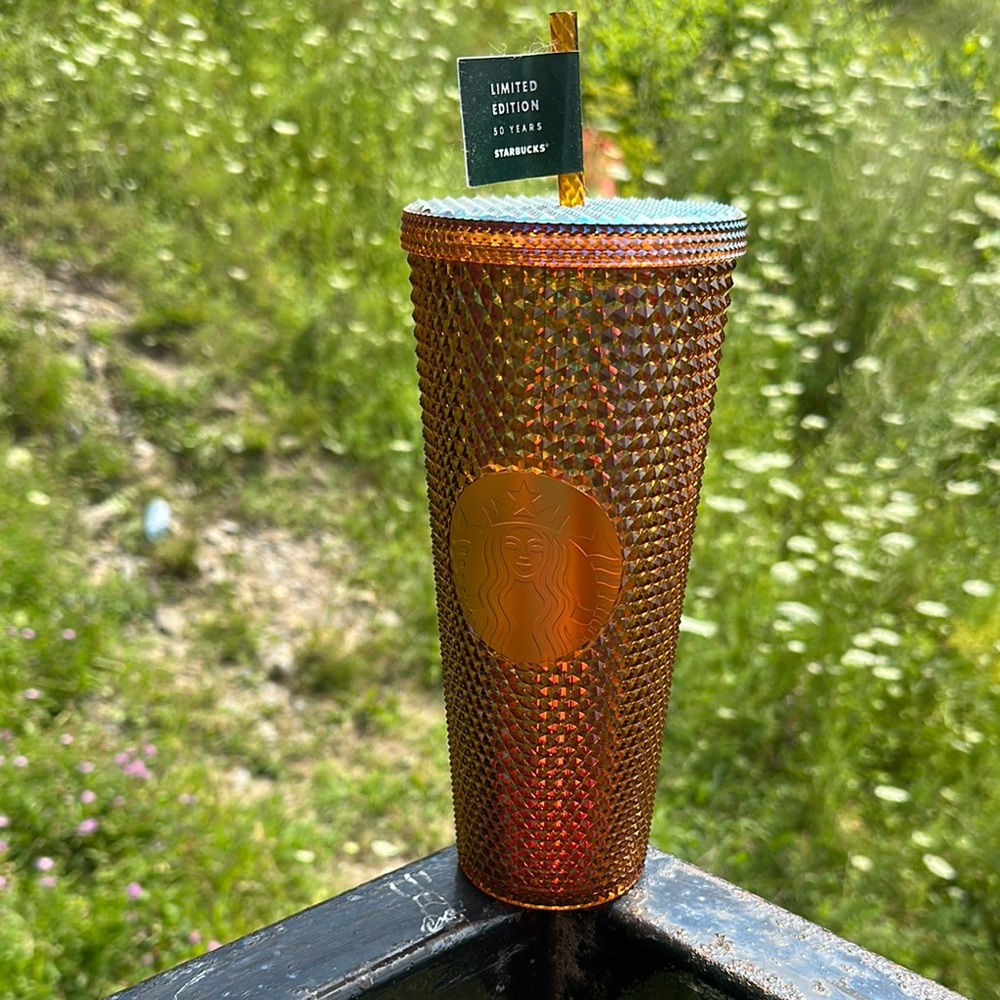 Starbucks Gold Accent Tumbler with Textured Design